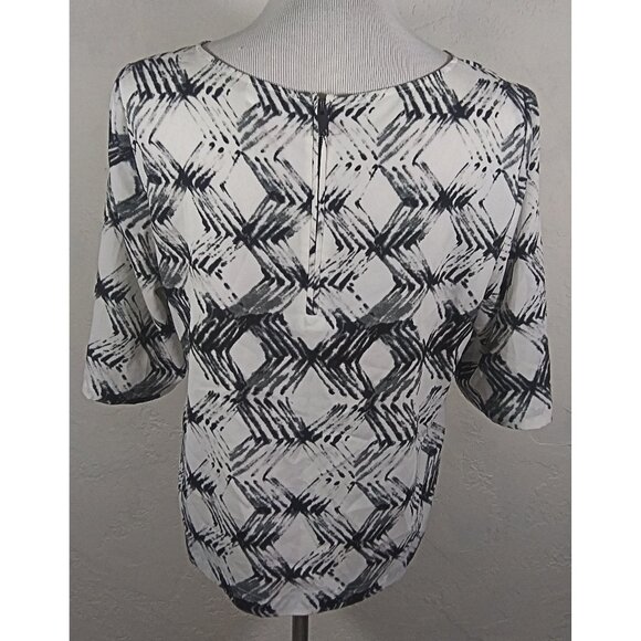 DKNY Top Small Geometric Multicolor Abstract Short Sleeve Back Zipper - Picture 3 of 5